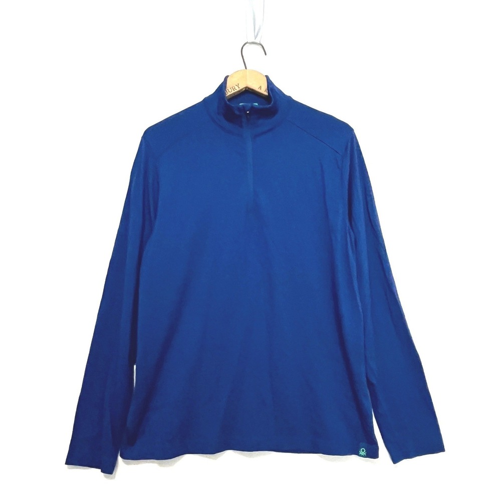 United Colors of Benetton Mens M Royal Blue 100% Merino Wool 1/4 Zip Sweater